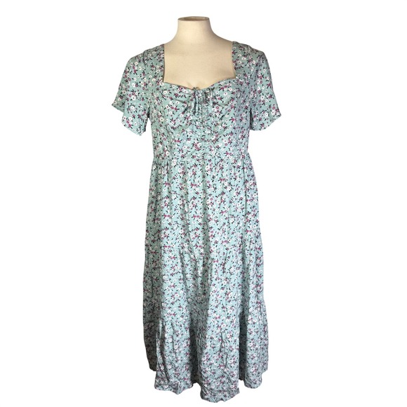 BloomChic Dresses & Skirts - NWT BloomChic Floral Tiered Midi Dress Light Blue Pink Square Neck Pockets US 12
